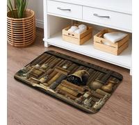 Tapis de bain vintage à séchage rapide motif chat bibliothèque rustique absorbant antidérapant en flanelle lavable pour salle de bain 40,6 x 61 cm