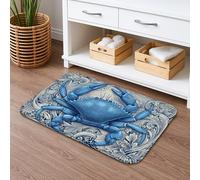 Tapis de bain vintage nautique absorbant et antidérapant en flanelle lavable pour décoration de salle de bain Motif crabe bleu océan 40,6 x 61 cm