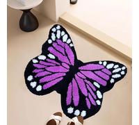OEUBEQ Tapis de Bain Violet en Forme de Papillon - Tapis Mignon pour Chambre de Fille - Absorbant et antidérapant - en Microfibre Douce et Moelleuse - Lavable - 66 x 85 cm
