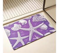 Tapis de Bain Violet Séchage Rapide 50 x 60 cm, Tapis de Douche Antidérapant, Absorbant l'eau, Anti Odeur, Facile à Nettoyer, pour Douche, Salle de Bain, Paillasson, Chambre, Étoiles de mer D-8520