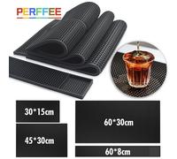 Tapis de bar en caoutchouc Tapis de service pour cafetière Tapis de séchage de vaisselle et de verre pour barista Cocktail Barman noir 2PCs 30x15cm