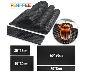 Tapis de bar en caoutchouc Tapis de service pour cafetière Tapis de séchage de vaisselle et de verre pour barista Cocktail Barman noir 60x30cm