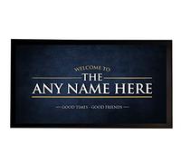 Tapis de bar personnalisé - n'importe quel nom de bar - Bleu marine - Chemin de bar grunge - Accessoires de bière, cadeau, bar à la maison