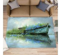 Tapis de bateau flottant pour salon - 140 x 200 cm - Peinture impressionniste - Tapis à poils courts - Peinture à l'huile - Antidérapant - Facile d'entretien - Pour chambre de garçon, salle à manger