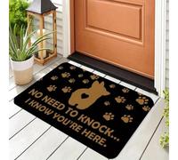 Tapis de Bienvenue 3D Corgi - Design « Pas Besoin de Frapper, on Sait Que tu ES là », Polyester Lavable à la Machine, pour Le Porche, maison-40x60cm