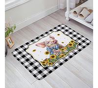 Tapis De Bienvenue 40X60Cm, Animal Rigolo Cochon Tournesol Noir Blanc Carreaux Buffalo Dentelle Tapi De Douche Antidérapant Tapis De Bain pour Salle De Bain Entrée Couloir