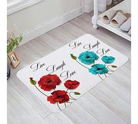 Tapis De Bienvenue 40X60Cm, Coquelicots Et Mots D'Énergie Positive Vivre Heureux Rire Plus Aimer Plus Tapi Salle De Bain Anti-Poussière Tapis Bains pour Cuisine Salle De Bain Entrée