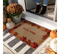 Tapis de bienvenue à motif feuille d'automne rouge et orange pour intérieur et extérieur, décoration rustique, antidérapant, imperméable, absorbant la poussière, facile à nettoyer, 73,6 x 43,2 cm