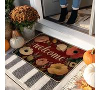Tapis de bienvenue à motif floral d'automne, paillasson à fleurs rouges pour intérieur et extérieur, décoration d'entrée, tapis en caoutchouc antidérapant, résistant à l'eau, piège à la poussière