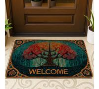 Tapis de bienvenue arbre coloré, paillasson d'automne vif pour entrée intérieure et extérieure, décoration d'intérieur, antidérapant, résistant à l'eau, piège à poussière, facile à nettoyer, 73,6 x