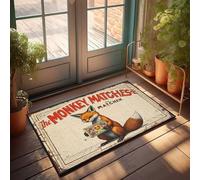 Tapis de bienvenue automne vintage renard tenant une boîte d'allumettes : « The Monkey Matches » Paillasson de bienvenue Tapis de bienvenue Tapis de bienvenue Tapis d'automne pour porte d'entrée (50 x