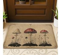 Tapis de bienvenue champignon, ton terreux, pour entrée extérieure et intérieure, décoration rustique, antidérapant, imperméable, absorbant la poussière, facile à nettoyer, 73,6 x 43,2 cm