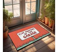 Tapis de bienvenue de ferme Flat Happens In The Garage : un panneau humoristique explication paillasson accessoires de piscine maison bar (50 x 80 cm)