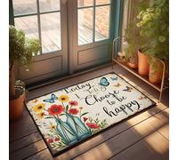 Tapis de bienvenue en plein air avec bouteilles florales d'automne avec papillons : « Today I Choose To Be Happy » Paillasson Shoes Here Paillasson d'entrée intérieure (65 x 90 cm)