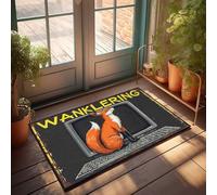 Tapis de bienvenue en plein air motif renard assis sur un clavier devant un vieux écran de télévision, paillasson d'entrée intérieure (65 x 90 cm)