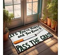 Tapis de bienvenue en plein air pour l'automne - Passer l'herbe : une interprétation humoristique du fumage - Décoration de chambre pour homme avec des dictons amusants (65 x 90 cm)