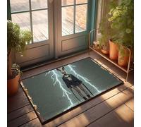 Tapis de bienvenue Fall Electric Bunny Warrior: A Thunderous Fashion Statement Paillasson de bienvenue Tapis de bienvenue Tapis de bienvenue Tapis d'automne pour porte d'entrée (65 x 90 cm)