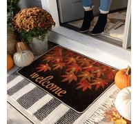 Tapis de bienvenue feuille d'automne, tapis de porte feuille orange et rouge pour décoration d'automne, tapis d'entrée intérieur et extérieur, paillasson en caoutchouc imperméable, antidérapant