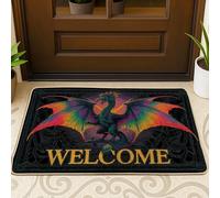 Tapis de bienvenue motif dragon coloré noir fantaisie pour entrée extérieure et intérieure, décoration gothique, tapis de porte en caoutchouc imperméable, antidérapant, absorbant la poussière, facile