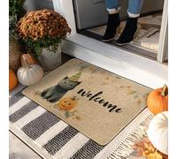 Tapis de bienvenue pour Halloween, motif chat gris, pour entrée, intérieur et extérieur, décoration rustique, antidérapant, imperméable, absorbant la poussière, facile à nettoyer, 73,6 x 43,2 cm