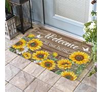 Tapis De Bienvenue Tournesol Bienvenue chez Nous Botanique D'Été, Indestructible Tapi De Sol D'Intérieur Lavable Tapis Bains 40X60Cm pour Entrée Intérieur Chambre