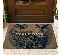 Tapis de bienvenue vintage à motif floral et oiseau, bleu, décoratif, pour intérieur et extérieur, paillasson de style naturel rustique, antidérapant, absorbant, facile d'entretien, 73,6 x 43,2 cm