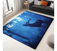 Tapis de Bleu Imprimé, Animaux La Forêt Style Réaliste Cerfs Tapis Poil Court, Moquette Doux Antidérapant, Léger Résistant pour Salon Chambre à Coucher Salle à Manger Décoration 140 x 200 cm