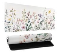 Tapis de bureau à motif floral beige, grand tapis de souris de jeu étendu XL, tapis de clavier à fleurs minimalistes mignonnes et minimalistes 80 x 30 cm, tapis de souris pour la maison, le bureau, le