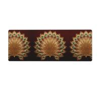 Tapis de bureau Art déco paon extra large 11,8 x 31,5 - Tapis de souris de jeu antidérapant avec bords cousus - Tapis de clavier imperméable pour bureau