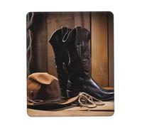 Tapis De Bureau Bottes Western avec Chapeau De Cowboy Noir Lavable Tapis De Souris D'Ordinateur Résistant À Usure Souris De Bureau pour Professionnels Pc Jeux 25X30Cm