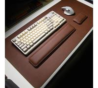 Tapis de bureau imperméable en PU, grand tapis de souris, tapis de bureau antidérapant pour ordinateur portable, tapis de clavier, tapis de souris, repose-poignets pour souris, trois pièces Dark coffe