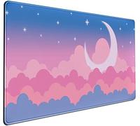 Tapis de bureau kawaï motif nuages mignons, grand tapis de souris et de jeu bleu ciel, XXL, tapis de souris pour clavier rose et violet, décoration de bureau pour femmes et filles, 80 x 40 cm