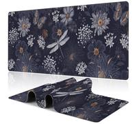 Tapis de bureau motif fleurs sauvages et insectes, grandes fleurs, papillons et libellules tapis de souris de jeu, base en caoutchouc antidérapant, bords cousus épais, tapis de souris imperméable, 80