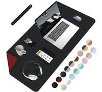 Tapis de bureau multifonctionnel avec bord cousu, sous-main de bureau imperméable en similicuir PU grand format, tapis à écrire pour bureau et maison, double face - Noir+Rouge, 80 x 40 cm