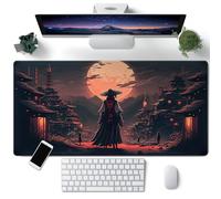 Tapis de Bureau Paysage Japonais avec samouraï, Grand Tapis de Souris esthétique foncé, Taille XXL 80 x 40 cm, pour Ordinateur Portable