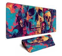 Tapis de bureau psychédélique, accessoires de bureau, grand tapis de souris motif crânes, pour clavier de bureau, 80 x 30 cm, bords cousus, fond antidérapant