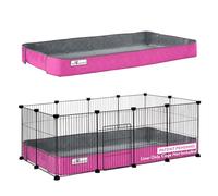 Tapis de Cage Lavable inspiré des Pattes, litière Polaire réversible avec Bords surélevés pour cochons d'Inde et Autres Petits Animaux (2 x 4 (grilles de 30,5 cm), Gris/Rose)