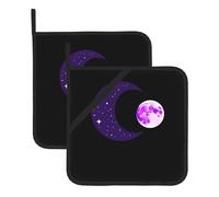 Tapis de casserole carré WHJSSF violet lune suspendue dans le ciel étoilé Image anti-brûlure et isolation thermique pour nettoyage de cuisine et barbecue extérieur