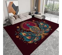 Tapis de Chambre 100 x 160 cm Moquette Doux Imprimé Animaux Paon Bijoux Fleurs, Tapis de Salon Antidérapant Lavable Decor Luxueux Raffiné - Moquette pour Salle de Séjour Chambre d'enfant Salle de Jeu