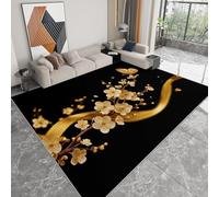 Tapis de Chambre 120 x 170 cm Doux Imprimé Luxe Moderne, Tapis de Salon Antidérapant Lavable Decor Plantes Or Fleurs de Prunier Papillons - Moquette pour Salle de séjour Chambre d'enfant Salle de Jeu