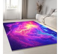 Tapis de Chambre 120 x 170 cm Moquette Doux Imprimé Violet, Tapis de Salon Lavable et Antidérapant - Moquette Rêveur Fantaisie Éclairs Nébuleuse pour Salle de Séjour Chambre d'enfant Salle de Jeu