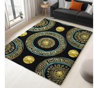 Tapis De Chambre 120 x 180 cm Tapis en Flanelle De Cercle Grec Abstrait, Lavable en Machine, Enfant Ado Décoration pour Salon Salle à Manger Ferme, Noir Or