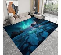 Tapis de Chambre 160 x 230 cm Moquette Doux Imprimé Bleu Noir, Tapis de Salon Antidérapant Lavable Decor Nature Arctique Océan Rochers - Moquette pour Salle de séjour Chambre d'enfant Salle de Jeu