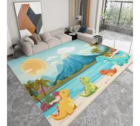 Tapis de Chambre 160 x 230 cm Moquette Doux Imprimé Dessin Animé Volcan Plage Dinosaure, Tapis de Salon Antidérapant Lavable Bleu Clair - Moquette pour Salle de séjour Chambre d'enfant Salle de Jeu
