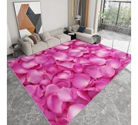 Tapis de Chambre 180 x 240 cm Doux Imprimé Art Romantique, Tapis de Salon Antidérapant Lavable Decor Géométrique Plantes Rose Pétales - Moquette pour Salle de séjour Chambre d'enfant Salle de Jeux