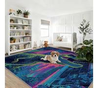 Tapis de Chambre 180 x 240 cm Doux Imprimé Cyber Fantaisie | Tapis de Salon Antidérapant Lavable T Rex Ville, pour Chambre d'enfant Salle de Jeu