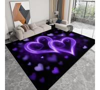 Tapis de Chambre 180 x 240 cm Doux Imprimé Style Onirique, Tapis de Salon Antidérapant Lavable Decor Romantique Violet Cœurs - Moquette pour Salle de séjour Chambre d'enfant Salle de Jeu