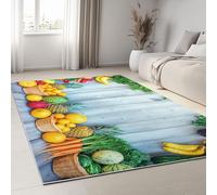 Tapis de Chambre 180 x 240 cm Moquette Doux Imprimé Gris, Tapis de Salon Lavable et Antidérapant - Moquette Mur en Bois Fruits Légumes Panier pour Salle de Séjour Chambre d'enfant Salle de Jeu