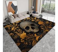 Tapis de Chambre 60 x 90 cm Doux Imprimé Style Luxe Sombre, Tapis de Salon Antidérapant Lavable Decor Noir Or Gaufré Mandala Crâne - Moquette pour Salle de séjour Chambre d'enfant Salle de Jeu