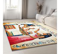 Tapis de Chambre 60 x 90 cm Moquette Doux Imprimé Traditionnel Vintage Hiéroglyphes Runes, Tapis de Salon Lavable et Antidérapant - Moquette Gris Or pour Salle de Séjour Chambre d'enfant Salle de Jeu